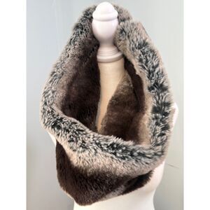 Badgley Mischka‎ Faux Fur Snood Infinity Scarf Neutral Brown